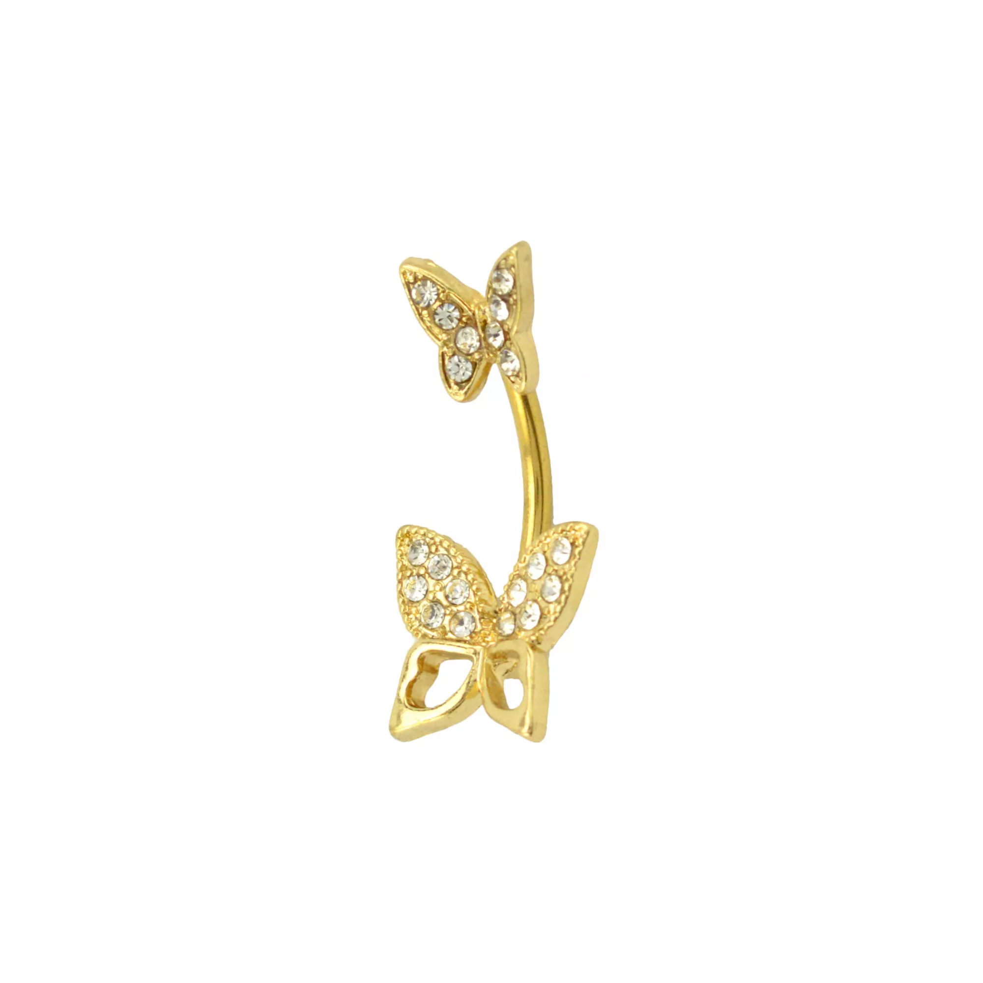 CZ Goldtone Double Butterfly Belly Ring - 14 Gauge at Spencer's
