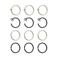 Multi-Pack Black and Silvertone Hoop Nose Rings and Half Hoop Nose Rings 12 Pack - 20 Gauge at Spencer's