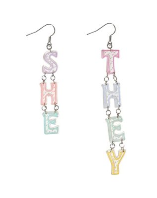 She They Pronouns Dangle Earrings