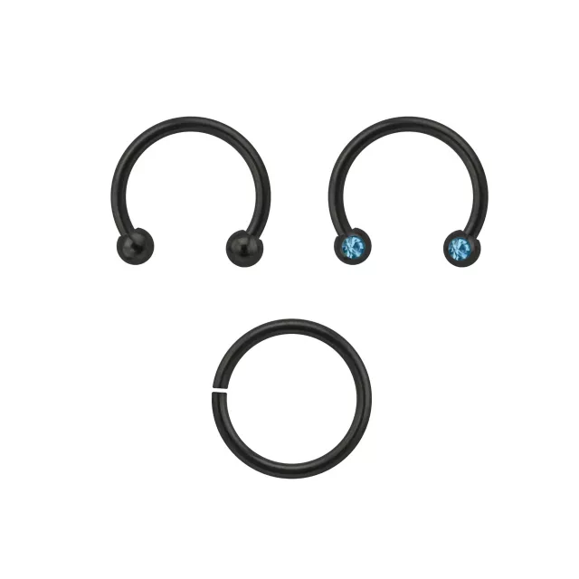 Multi-Pack CZ Black Horseshoe Rings and Seamless Hoop Nose Ring 3 Pack - 16 Gauge at Spencer's