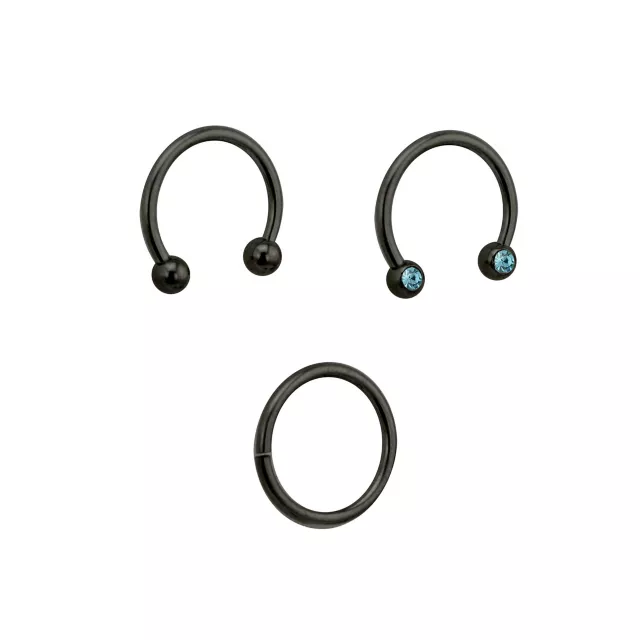 Multi-Pack CZ Black Horseshoe Rings and Seamless Hoop Nose Ring 3 Pack - 16 Gauge at Spencer's