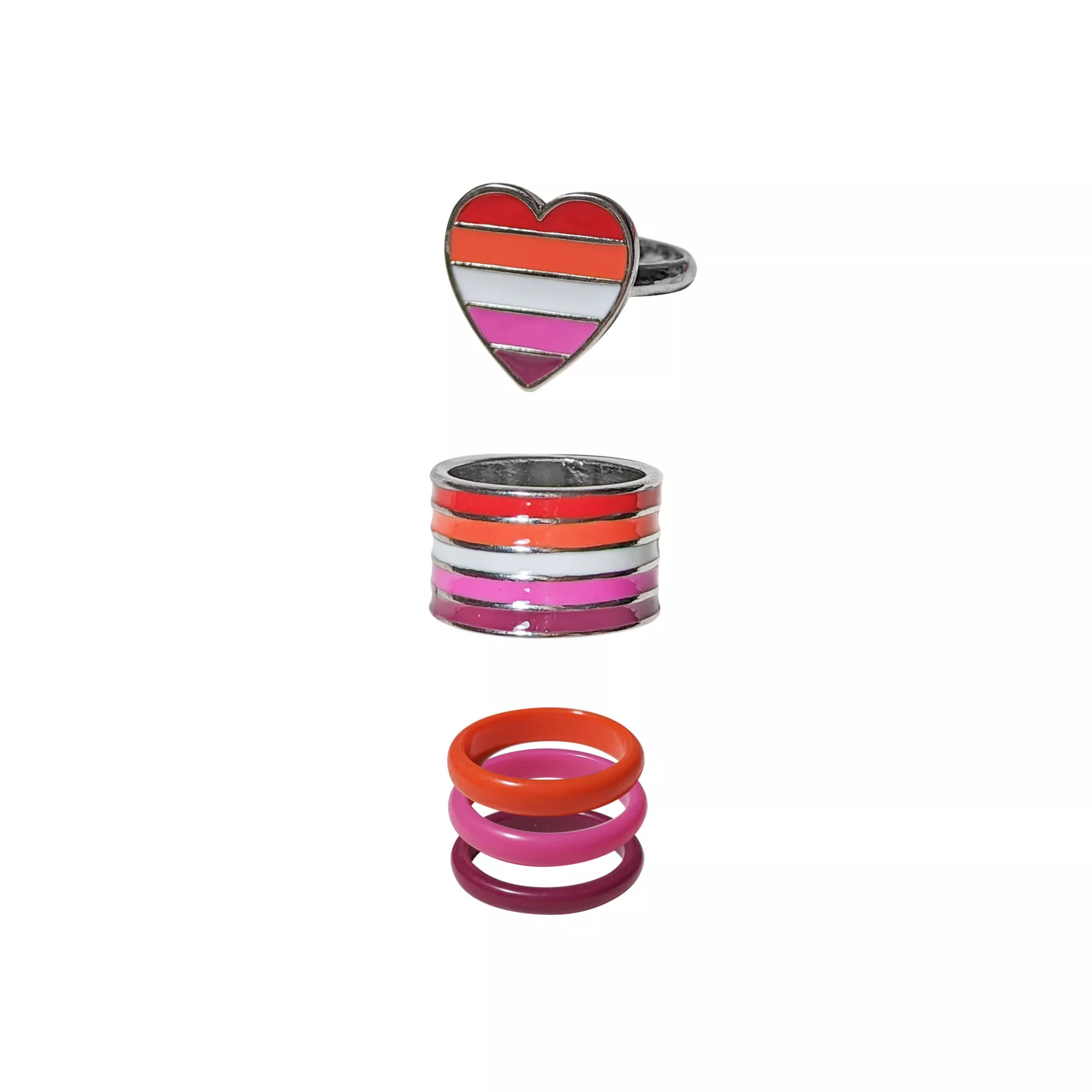 Multi-Pack Lesbian Pride Heart Rings - 5 Pack