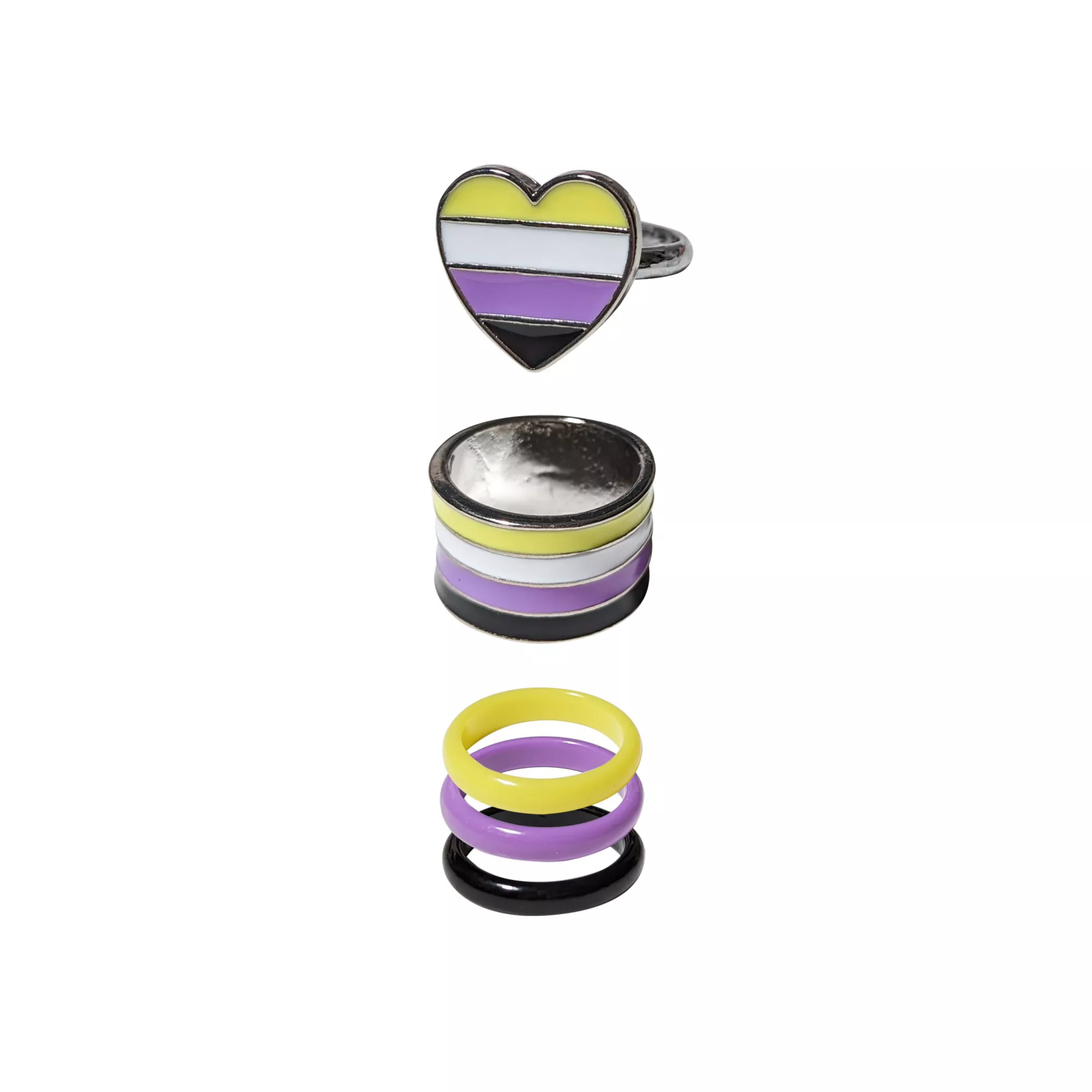Multi-Pack Non-Binary Pride Heart Rings - 5 Pack at Spencer's