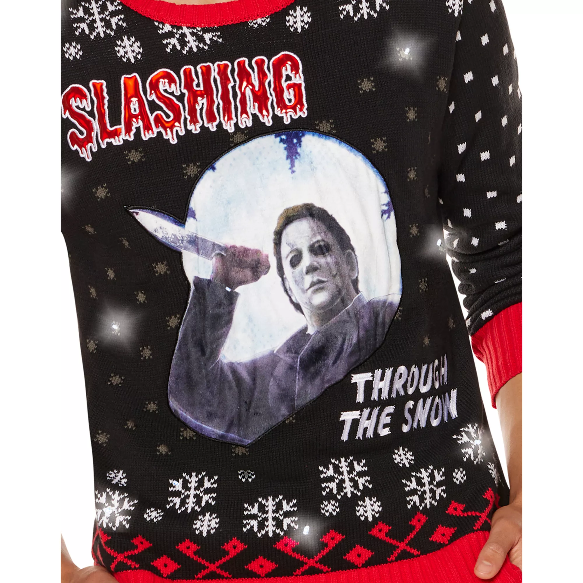 Light-Up Michael Myers Slashing Through the Snow Christmas Sweater - Halloween at Spencer's