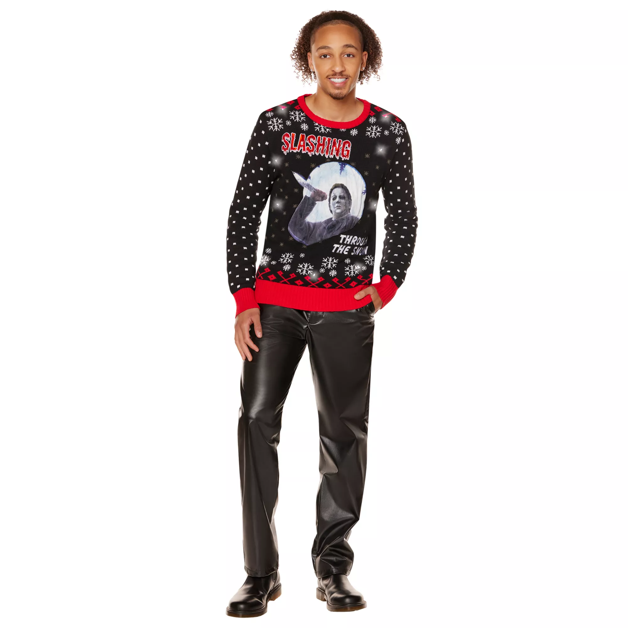 Light-Up Michael Myers Slashing Through the Snow Christmas Sweater - Halloween at Spencer's