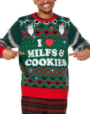 Light-Up I Heart MILFs & Cookies Christmas Sweater - Danny Duncan 