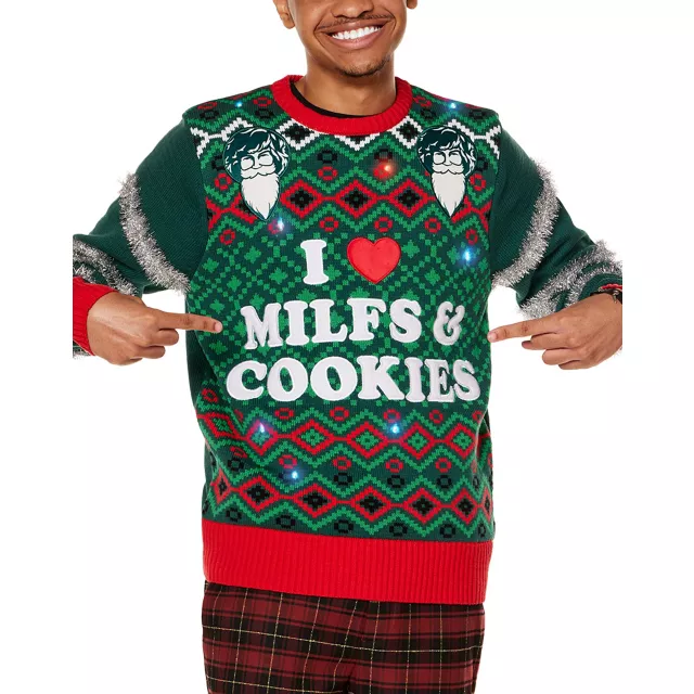 Light-Up I Heart MILFs & Cookies Christmas Sweater - Danny Duncan at Spencer's