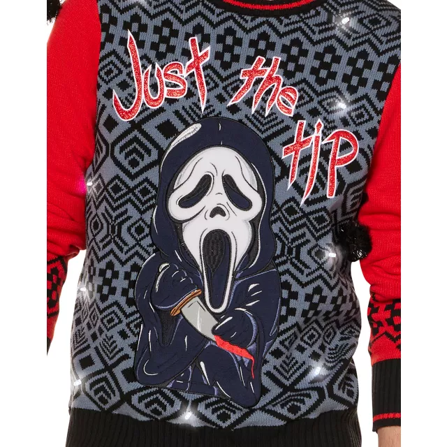 Light-Up Ghost Face Just the Tip Christmas Sweater at Spencer's