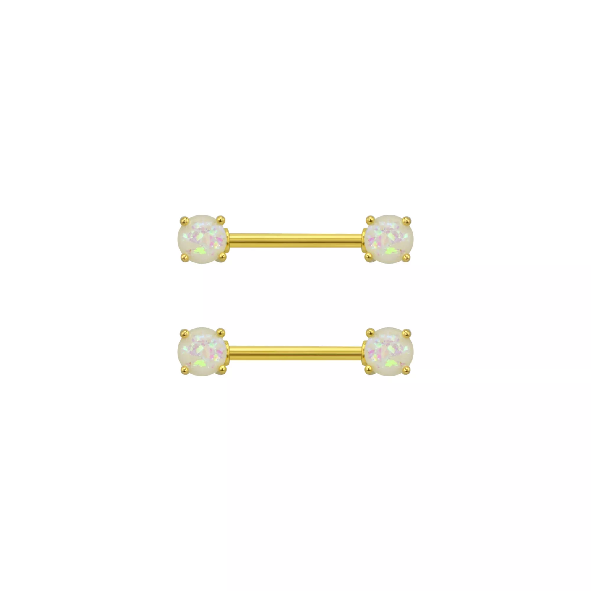 Goldtone Opal Nipple Barbells - 14 Gauge