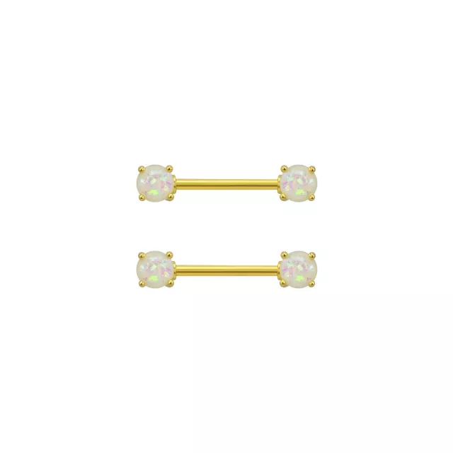 Goldtone Opal Nipple Barbells - 14 Gauge at Spencer's