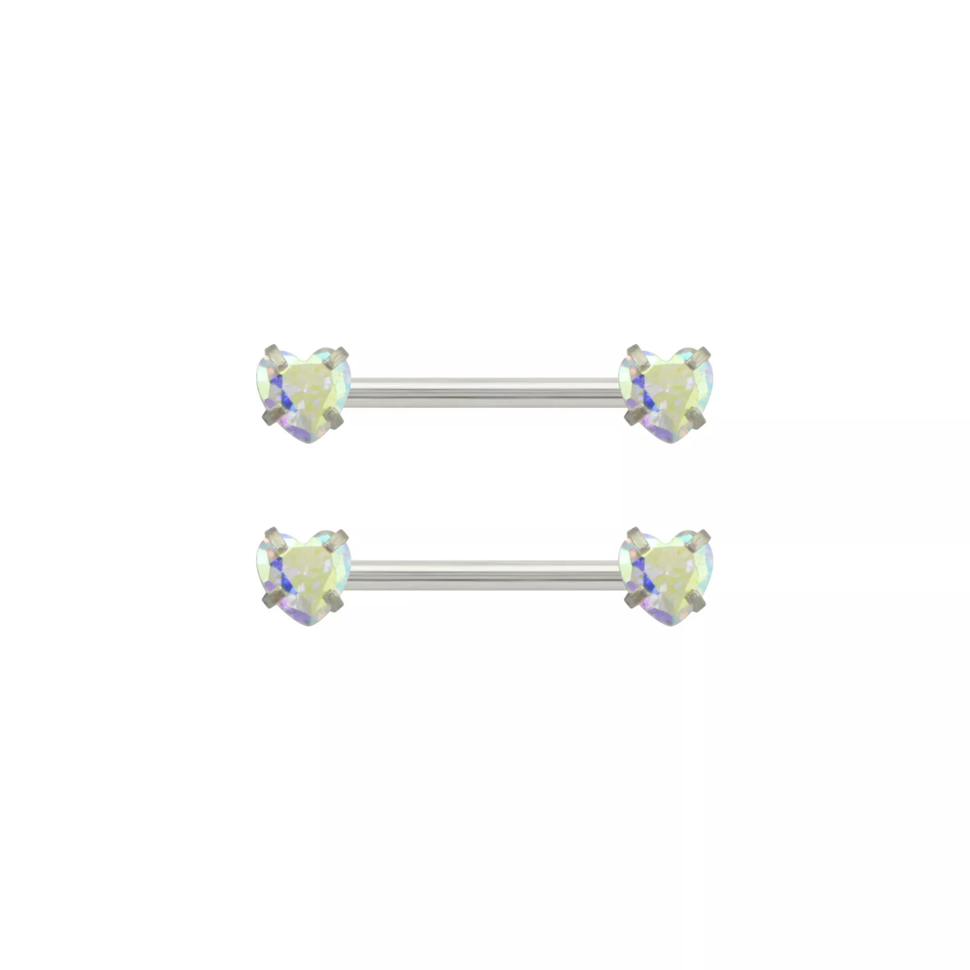CZ Heart Nipple Barbells - 14 Gauge at Spencer's