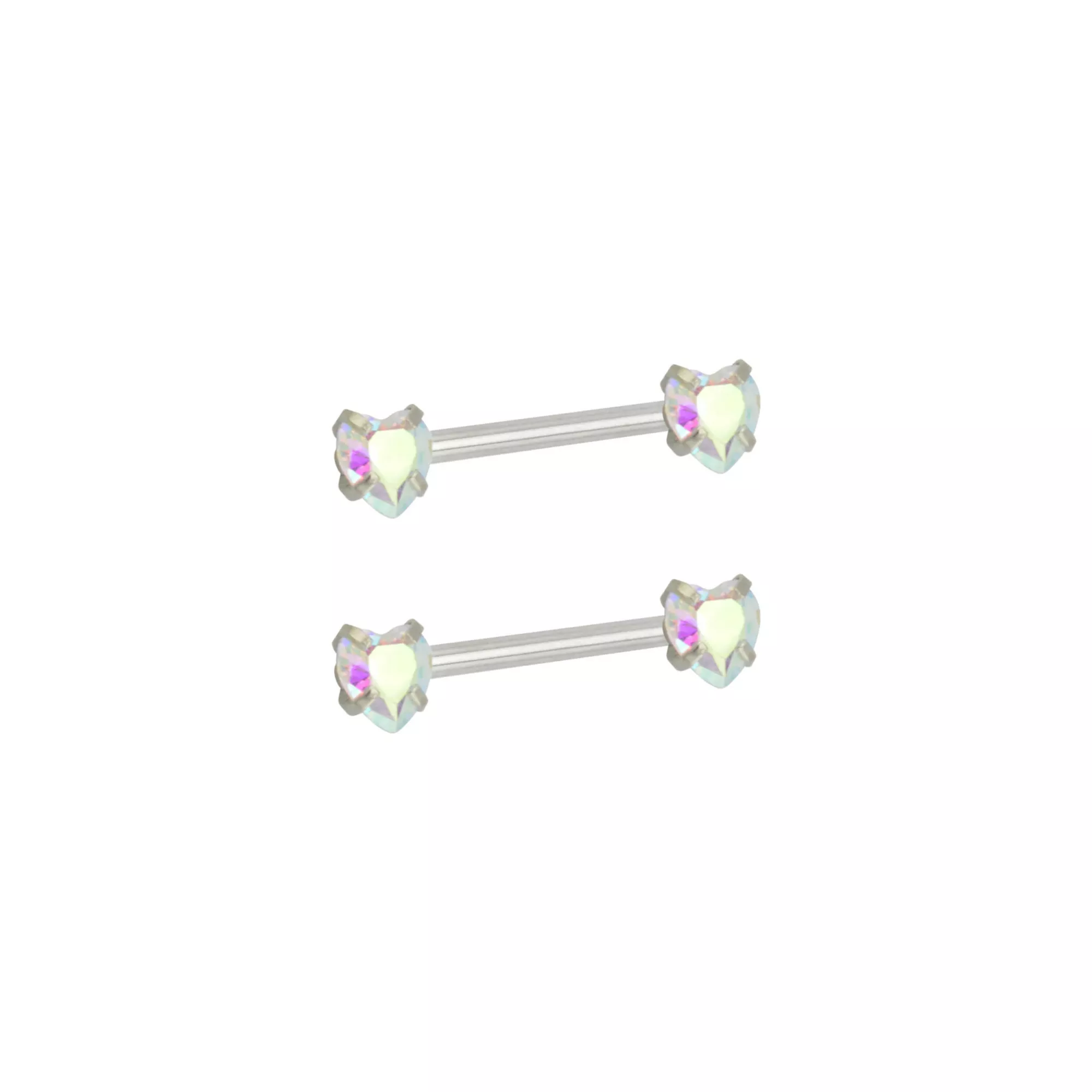 CZ Heart Nipple Barbells - 14 Gauge at Spencer's