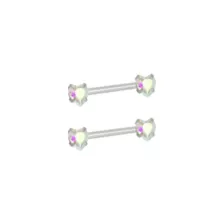 CZ Heart Nipple Barbells - 14 Gauge at Spencer's