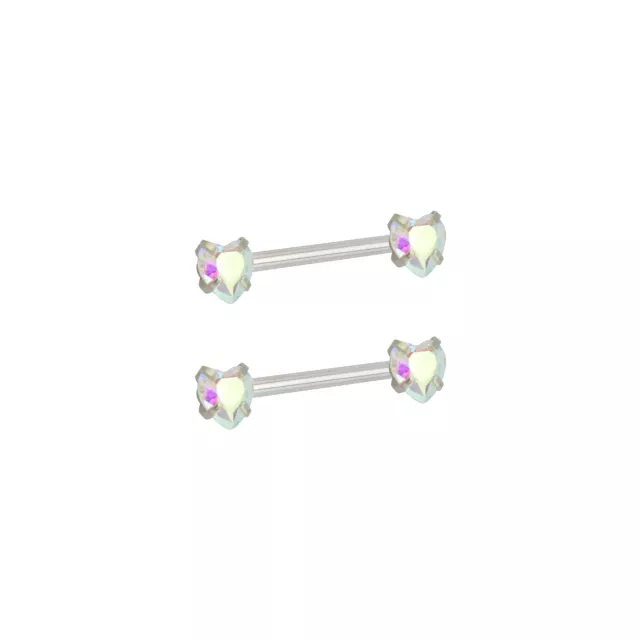 CZ Heart Nipple Barbells - 14 Gauge at Spencer's