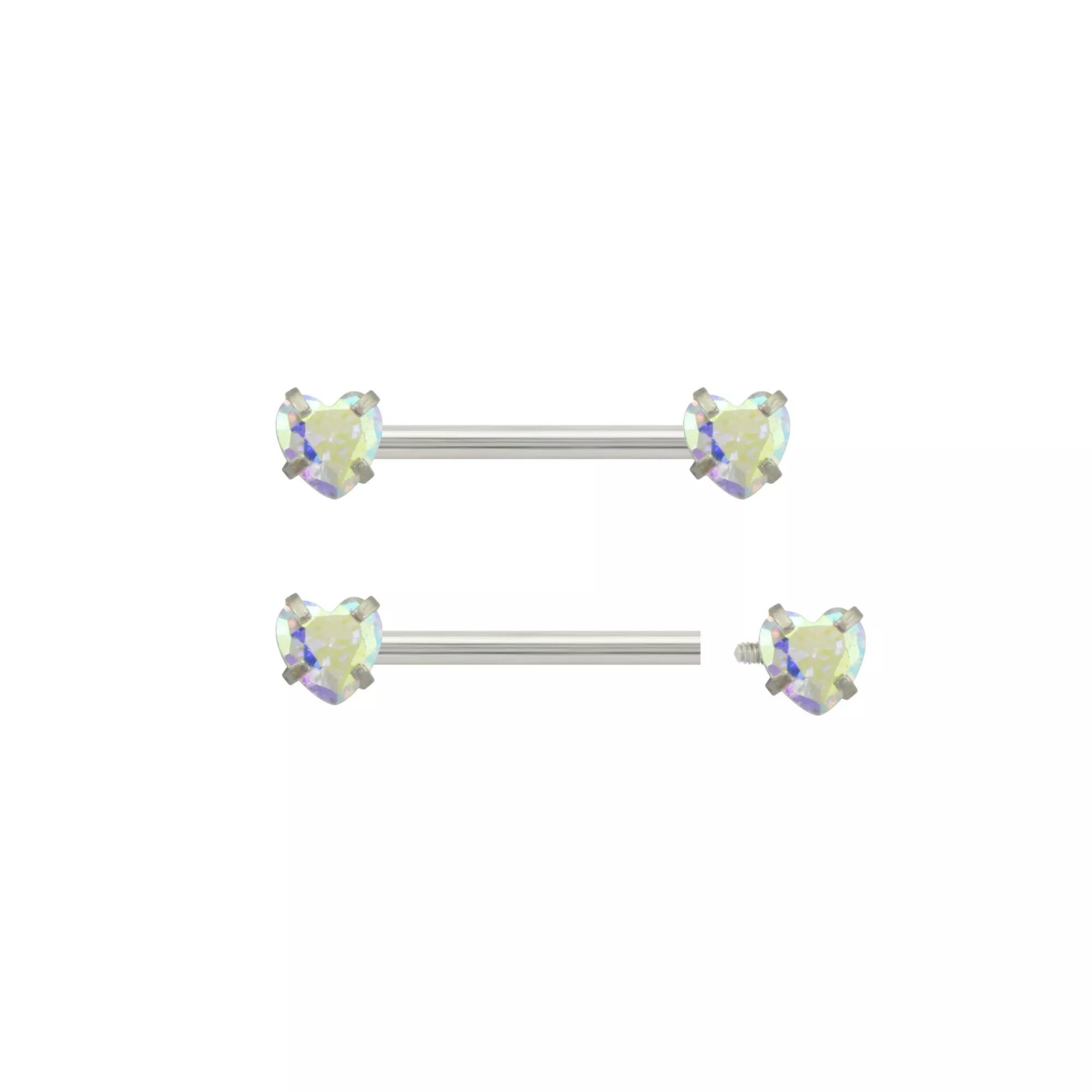 CZ Heart Nipple Barbells - 14 Gauge at Spencer's