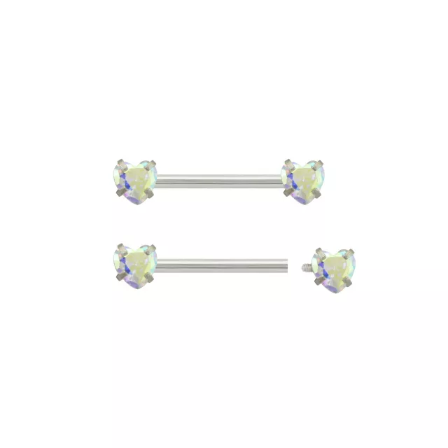 CZ Heart Nipple Barbells - 14 Gauge at Spencer's