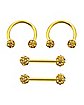 Multi-Pack Goldtone Pave Nipple Barbells and Horseshoe Rings 4 Pack - 14 Gauge