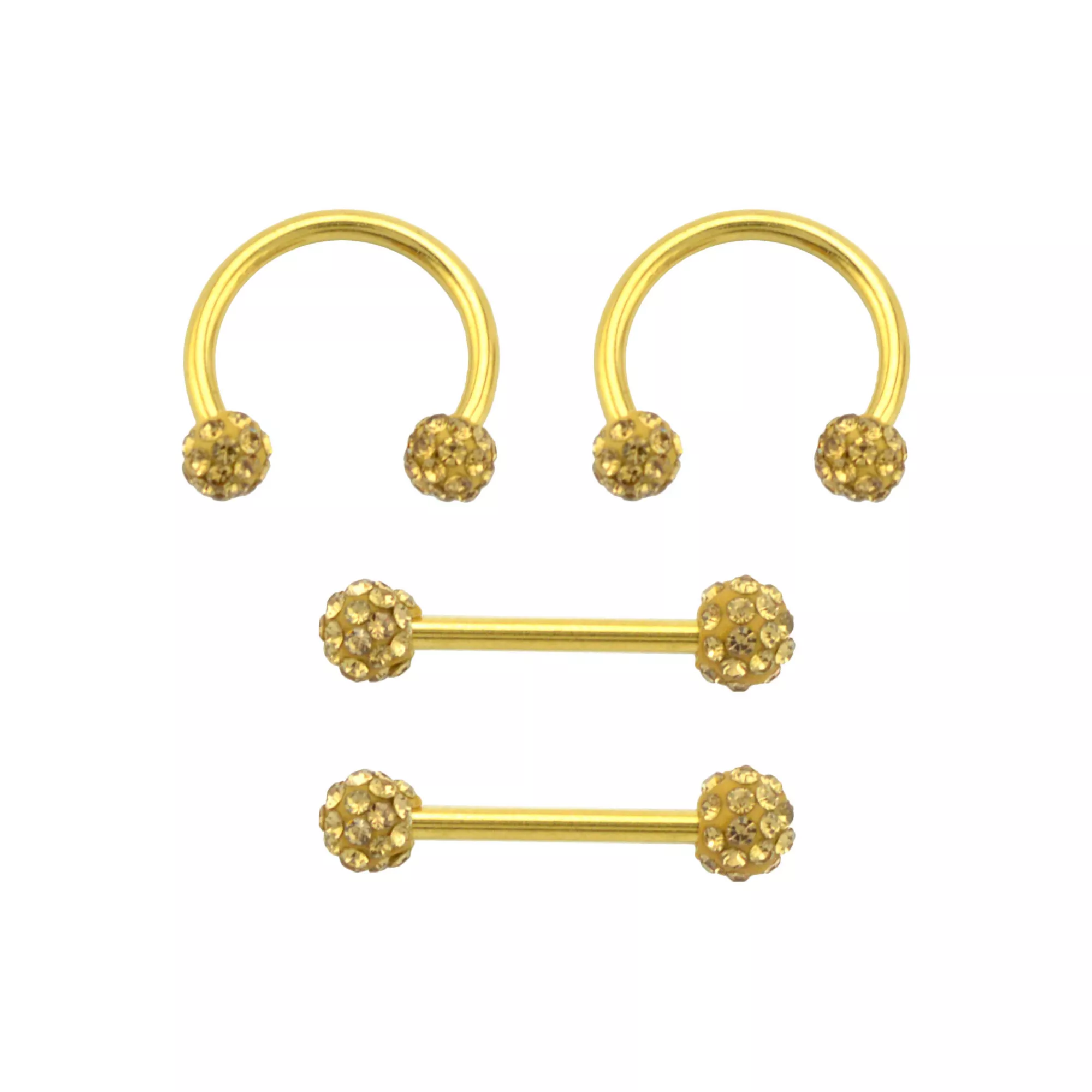 Multi-Pack Goldtone Pave Nipple Barbells and Horseshoe Rings 4 Pack - 14 Gauge at Spencer's
