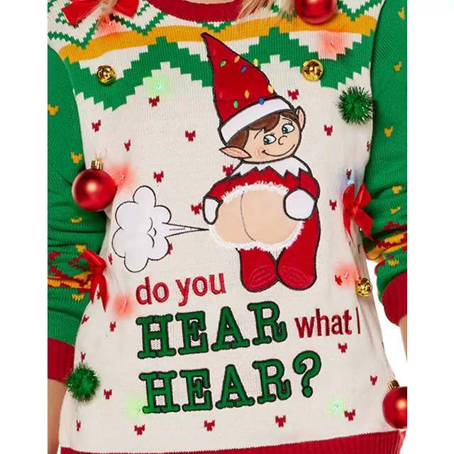 Light up elf christmas sweater best sale