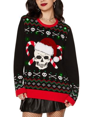 Light-Up Skull and Candy Canes Christmas Sweater