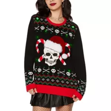 Light-Up Skull and Candy Canes Christmas Sweater at Spencer's