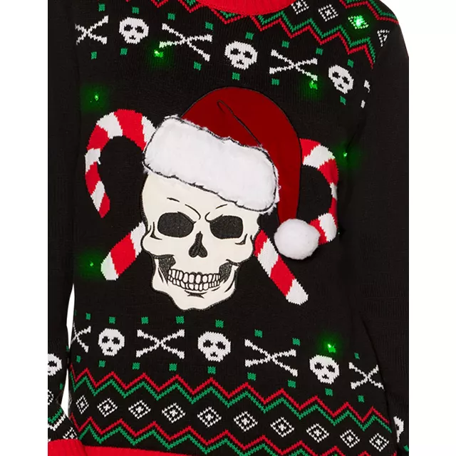 Light-Up Skull and Candy Canes Christmas Sweater at Spencer's