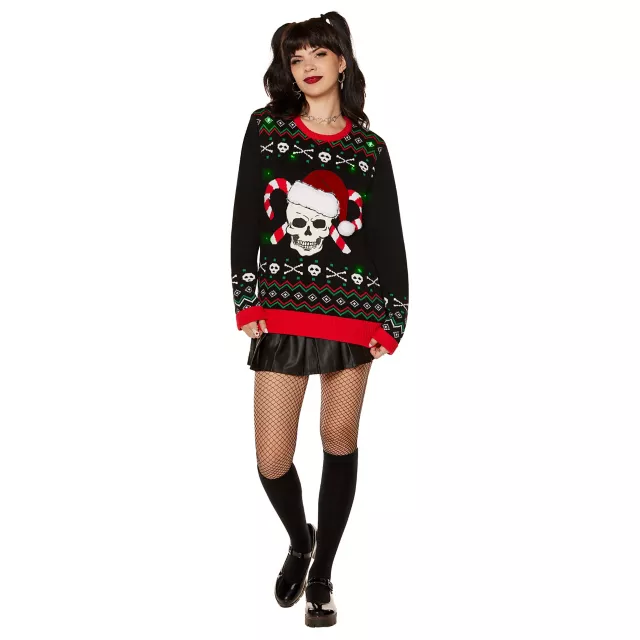 Light-Up Skull and Candy Canes Christmas Sweater at Spencer's