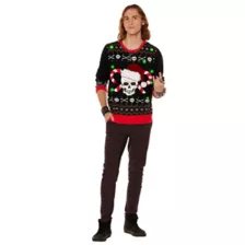 Light-Up Skull and Candy Canes Christmas Sweater at Spencer's