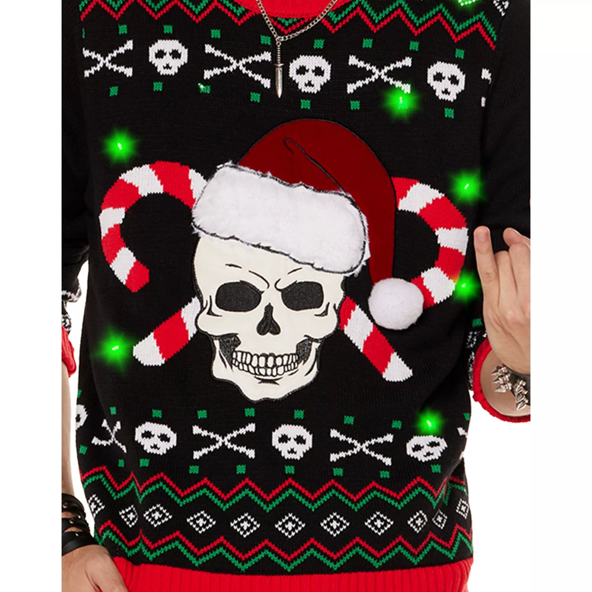 Light-Up Skull and Candy Canes Christmas Sweater at Spencer's