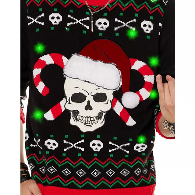 Light-Up Skull and Candy Canes Christmas Sweater at Spencer's