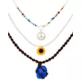 3 Row Peace Sign and Sunflower Beaded and Chain Necklace at Spencer's