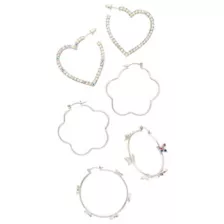 Multi-Pack CZ Heart and Glitter Butterfly Hoop Earrings - 3 Pair at Spencer's