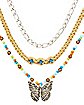 Multi-Pack Butterfly Beaded and Chain Choker Necklaces - 3 Pack