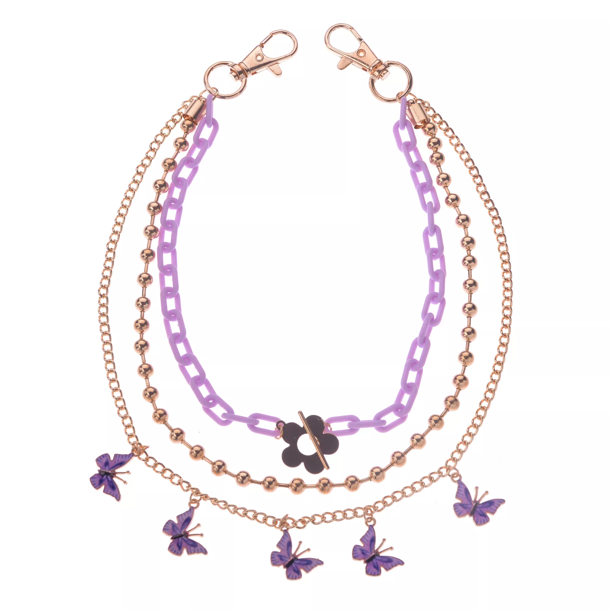 3 Row Butterfly and Flower Wallet Chain at Spencer's