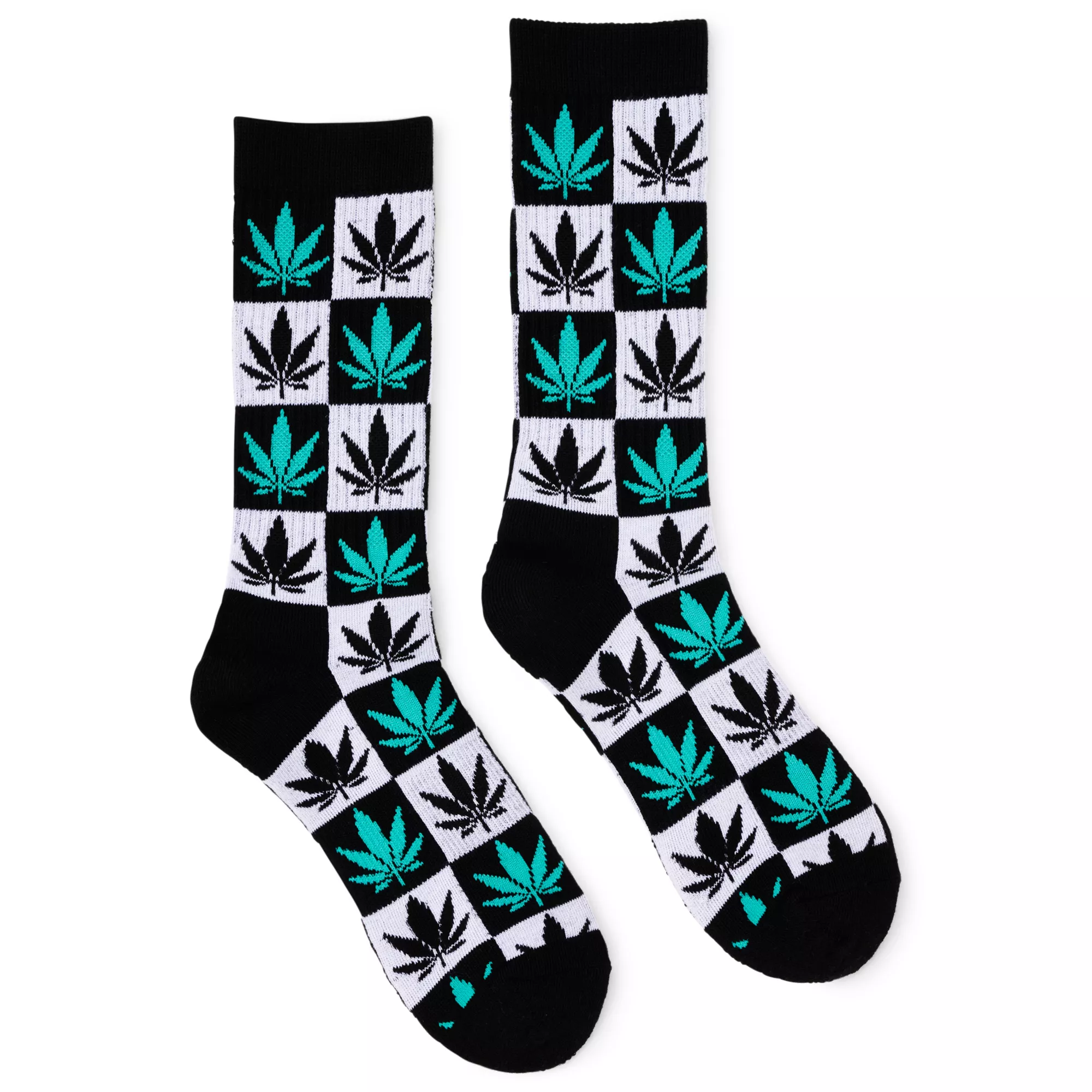 Checkered Weed Leaf All Over Print Crew Socks at Spencer's
