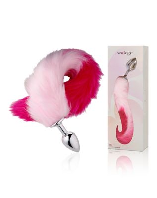 Pink Ombre Fox Tail Metal Butt Plug - 18.5 Inch