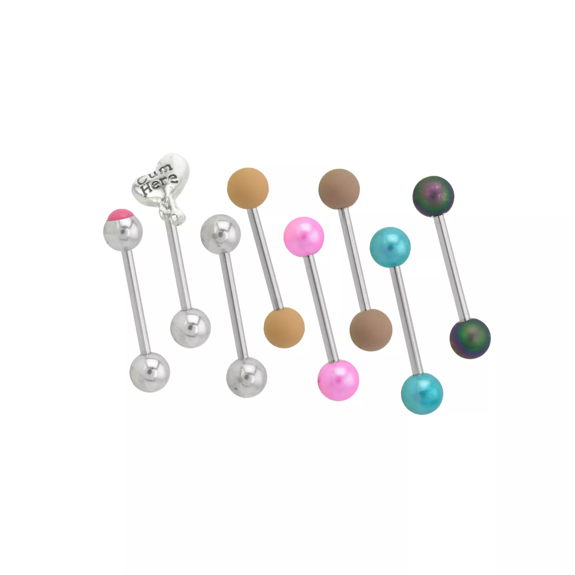 Multi-Pack Cum Here Heart and Multi-Color Barbells 8 Pack - 14 Gauge at Spencer's