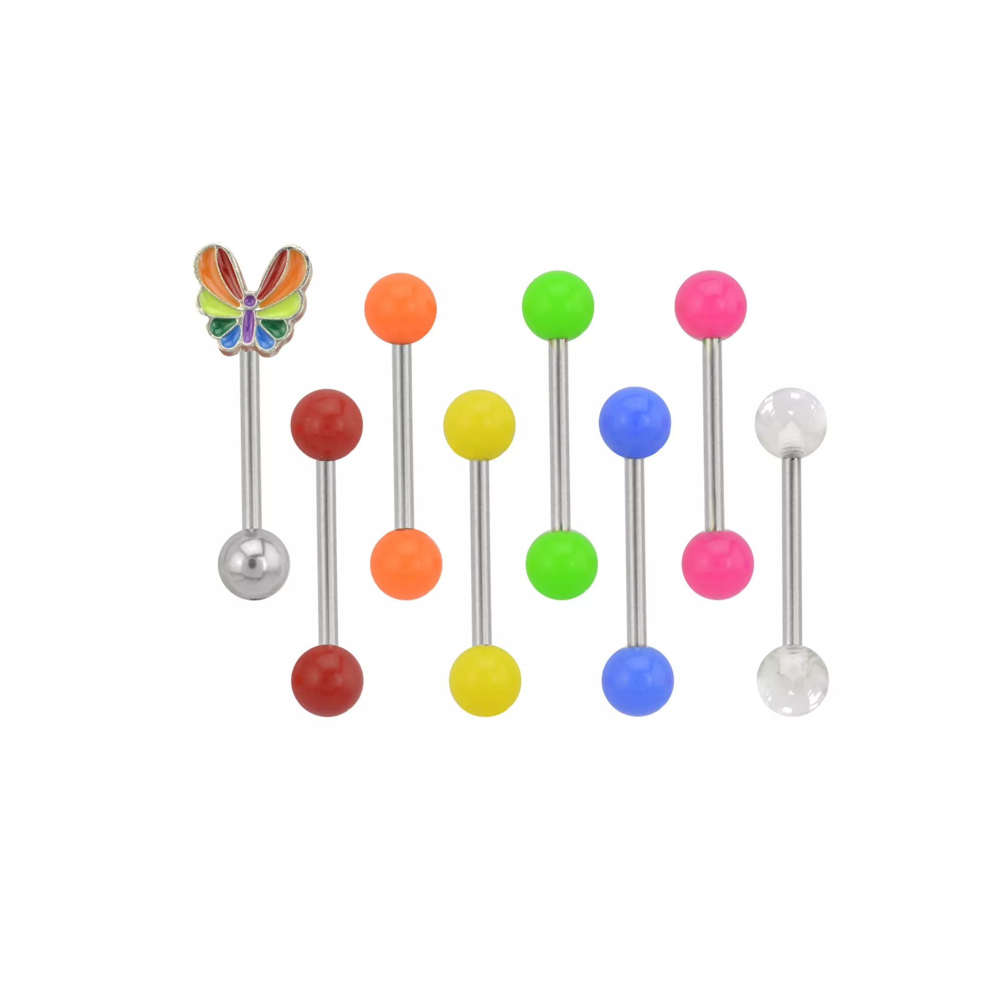 Multi-Pack Rainbow Butterfly and Multi-Color Barbells 8 Pack - 14 Gauge at Spencer's