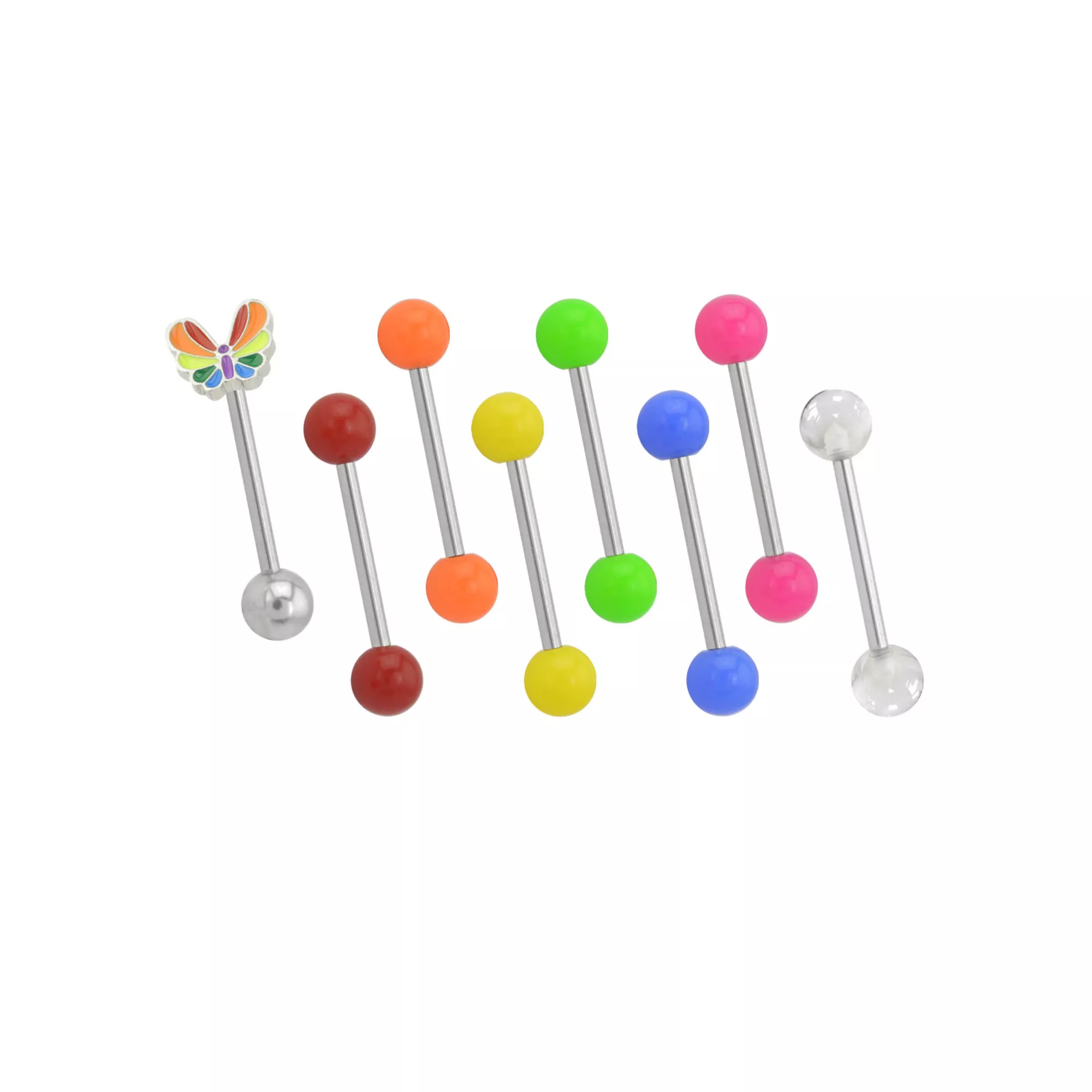 Multi-Pack Rainbow Butterfly and Multi-Color Barbells 8 Pack - 14 Gauge at Spencer's