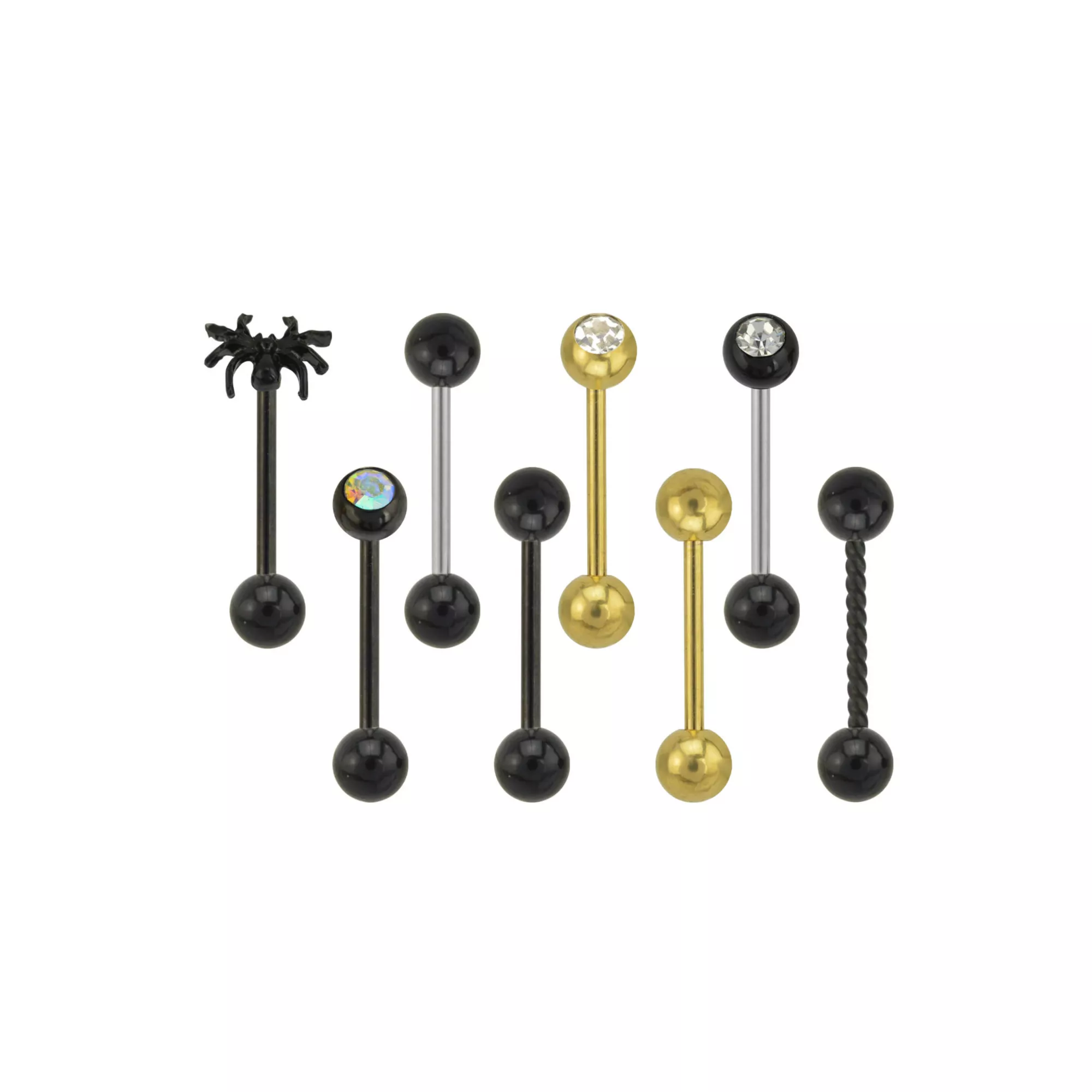 Multi-Pack Black and Goldtone Spider Barbells 8 Pack - 14 Gauge at Spencer's