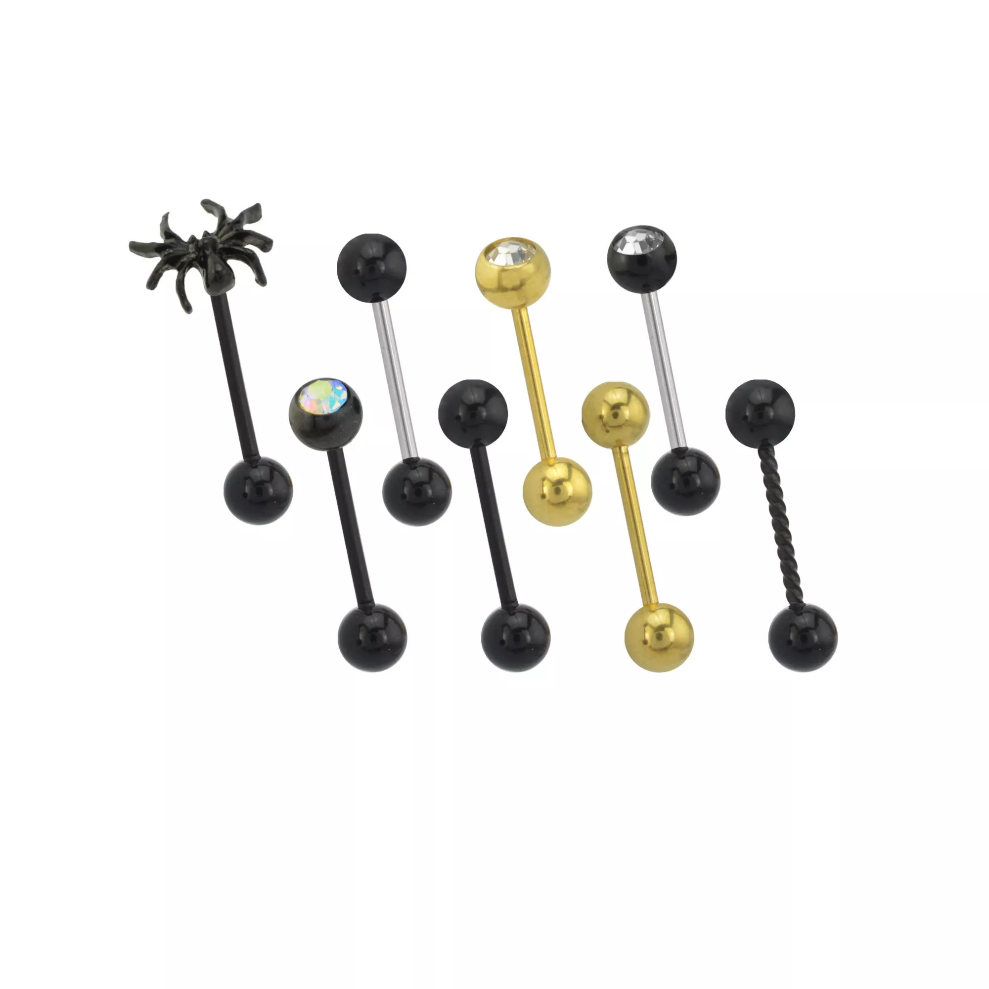 Multi-Pack Black and Goldtone Spider Barbells 8 Pack - 14 Gauge at Spencer's