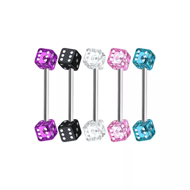 Multi-Pack Acrylic Dice Barbells 5 Pack - 14 Gauge