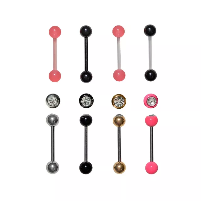 Multi-Pack Round CZ Black and Pink Barbells 8 Pack - 14 Gauge at Spencer's