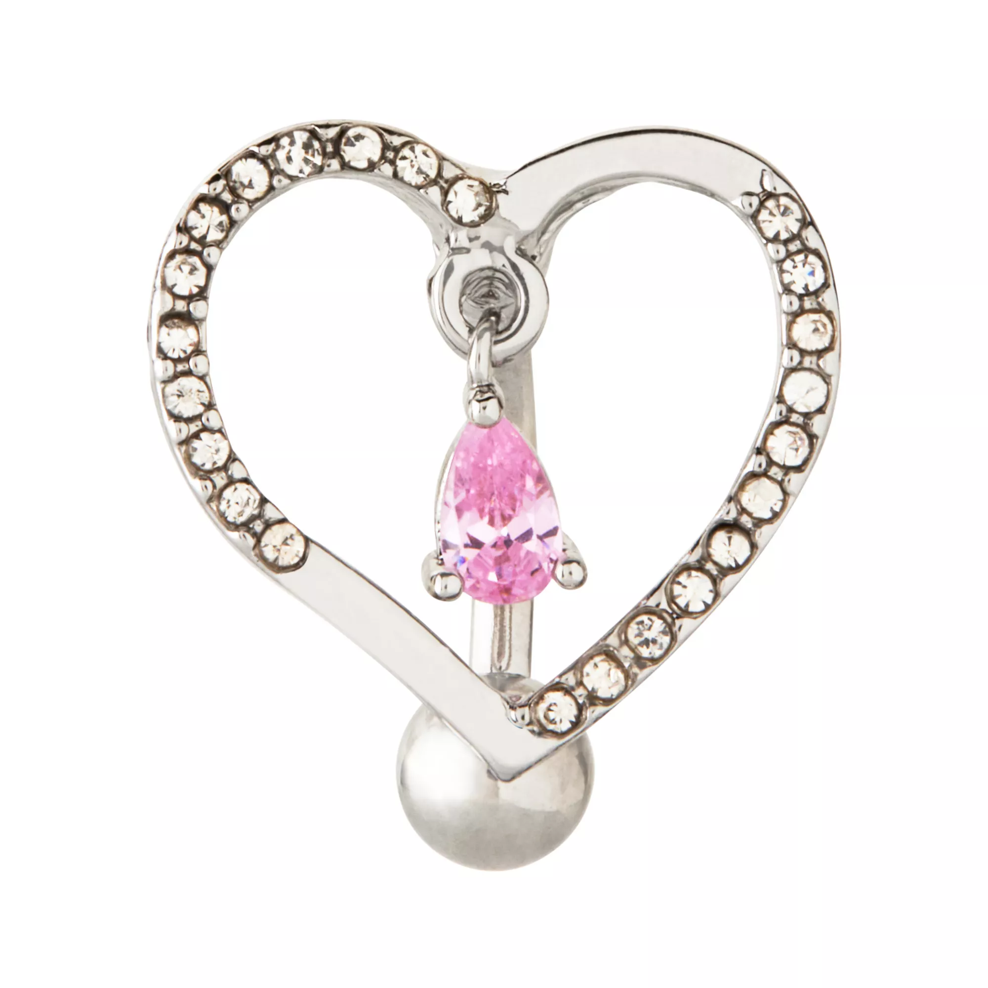 Pink CZ Dangle Heart Belly Button Ring - 14 Gauge at Spencer's