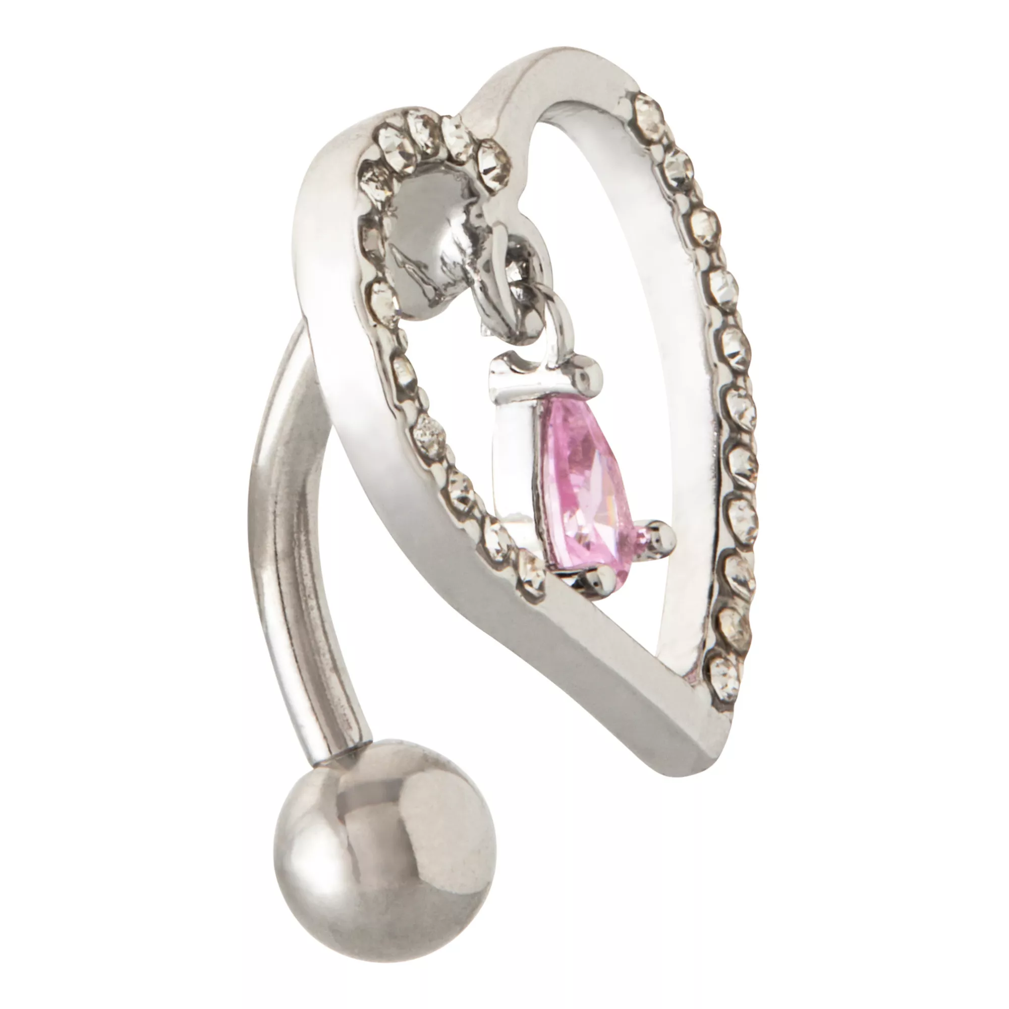 Pink CZ Dangle Heart Belly Button Ring - 14 Gauge at Spencer's