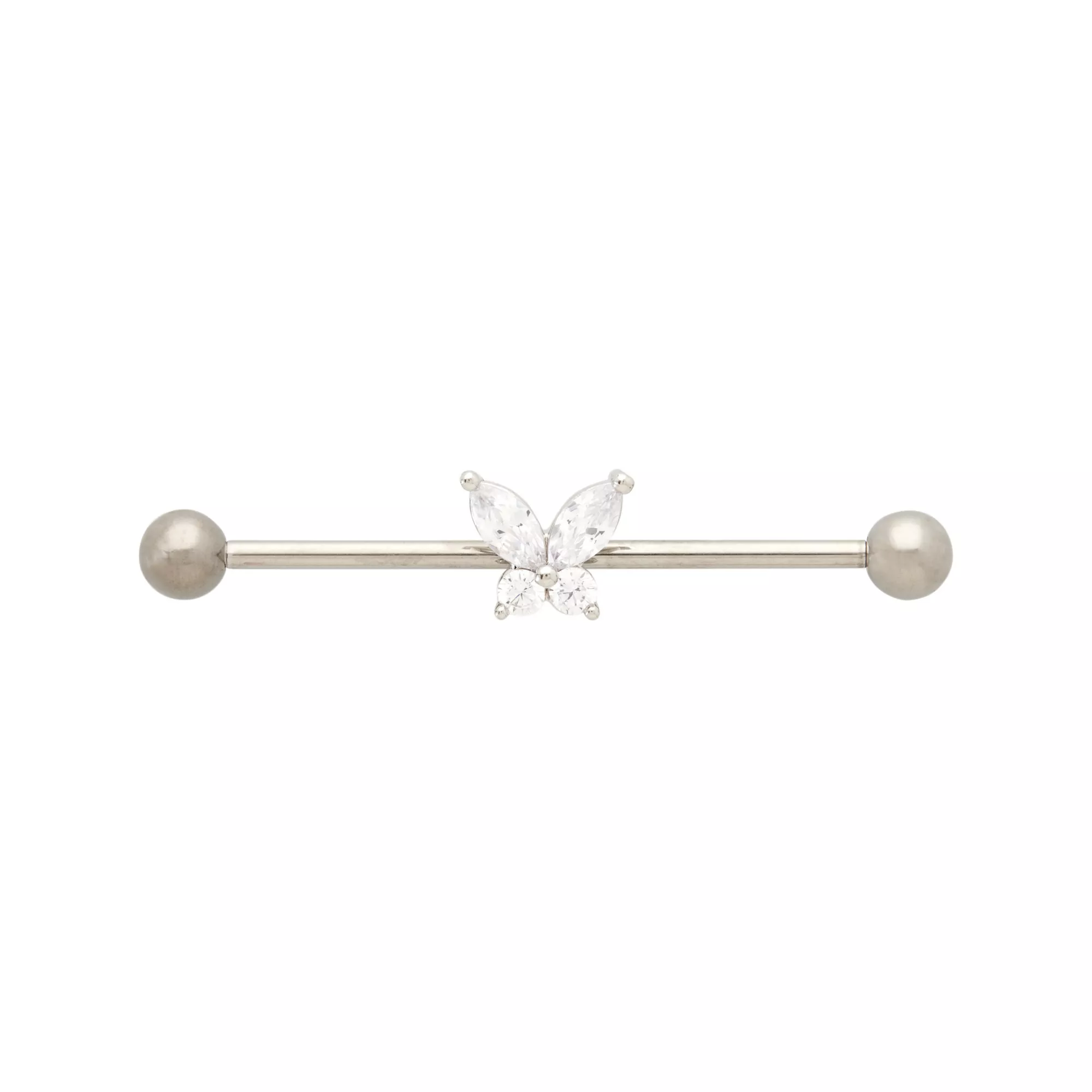 CZ Silvertone Titanium Butterfly Industrial Barbell - 14 Gauge