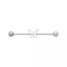 CZ Silvertone Titanium Butterfly Industrial Barbell - 14 Gauge at Spencer's