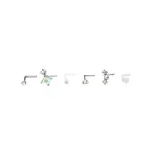 Multi-Pack CZ Silvertone and White Butterfly L-Bend Nose Rings 6 Pack - 20 Gauge at Spencer's