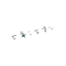 Multi-Pack CZ Silvertone and White Butterfly L-Bend Nose Rings 6 Pack - 20 Gauge at Spencer's
