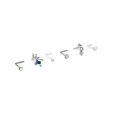 Multi-Pack CZ Silvertone and White Butterfly L-Bend Nose Rings 6 Pack - 20 Gauge at Spencer's